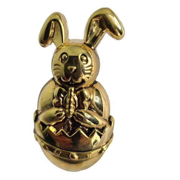 NEW Deastock Vintage Gold Easter Egg Bunny Design Pin Pendant Signed "Best" 2.5" - Picture 1 of 5